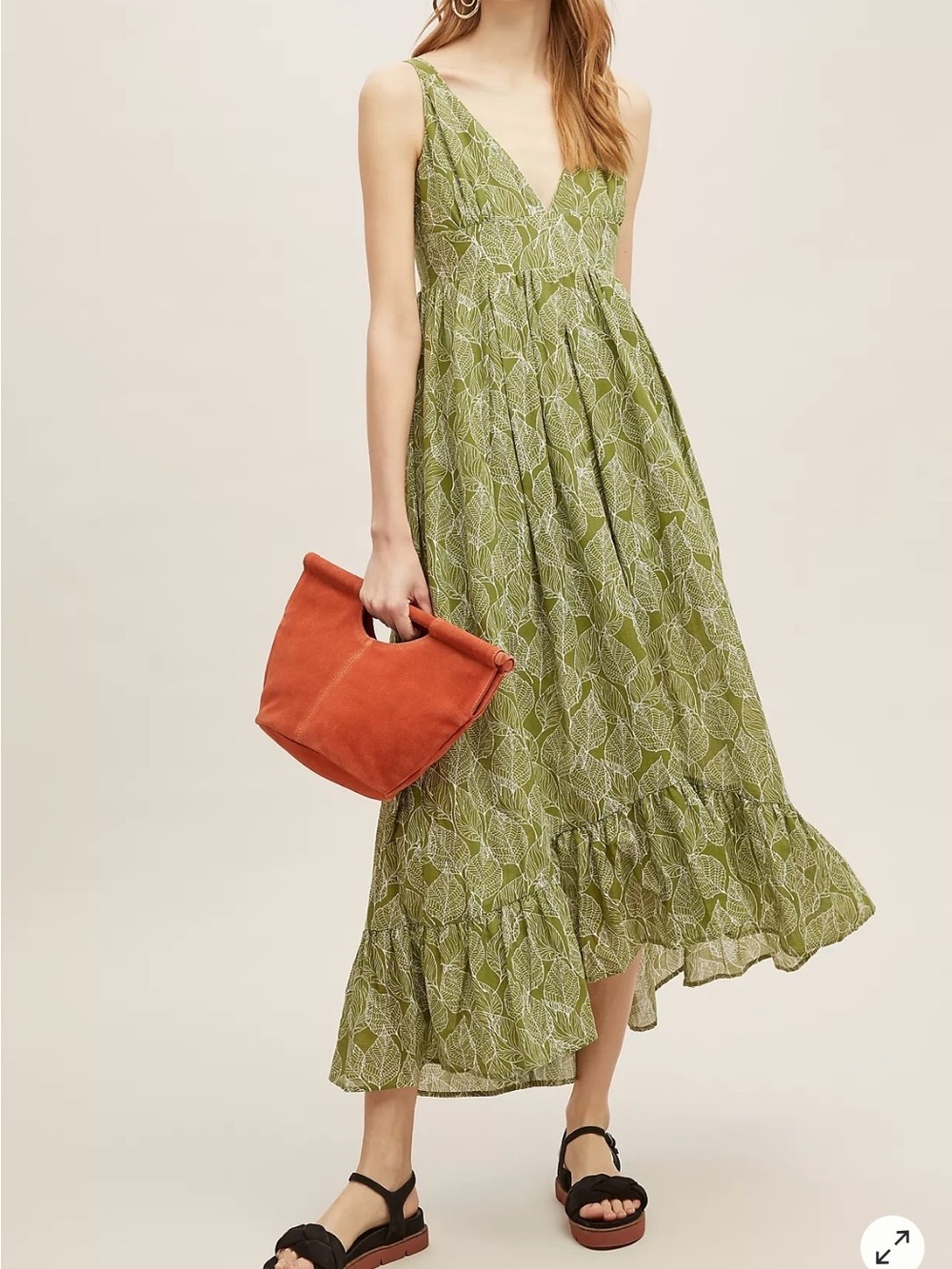 Current Air Maxi Dress in Green Leaf Botanical Pattern Size Medium
